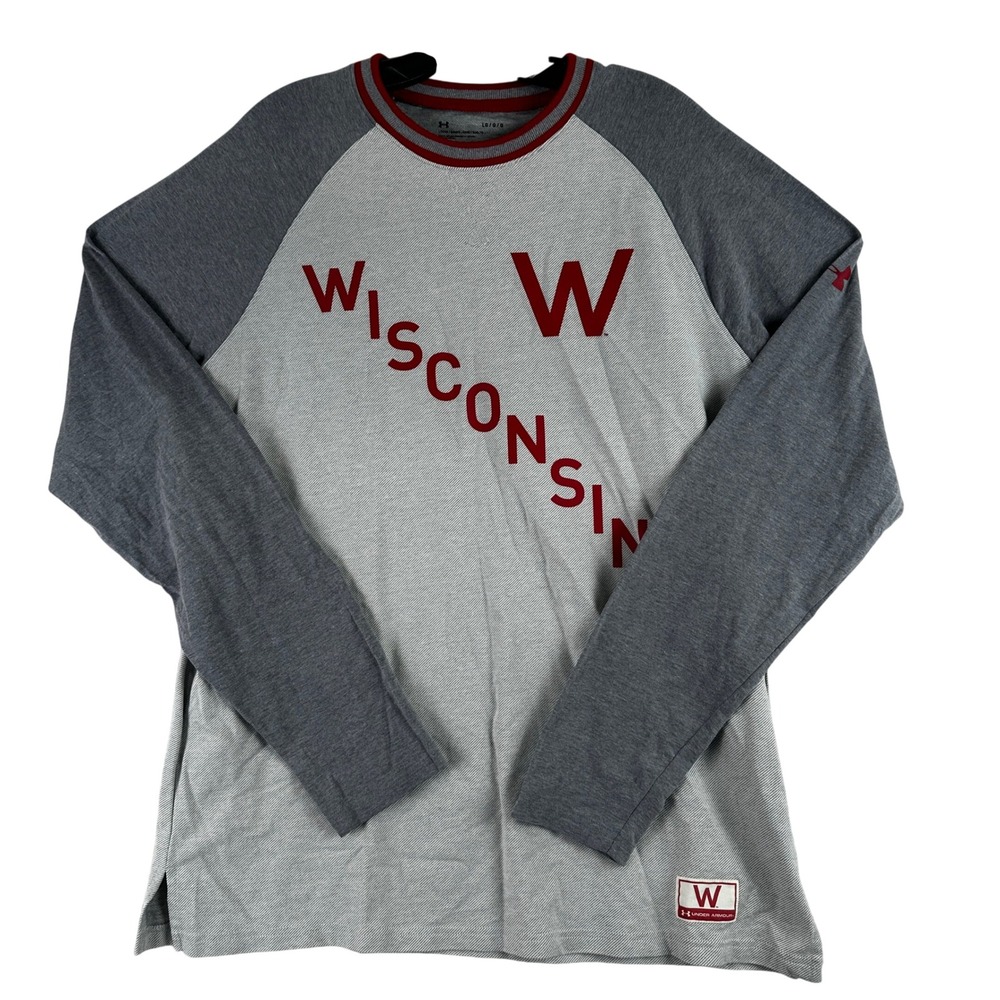 Under Armour Wisconsin Badgers Raglan Shirt Mens Large Grey‎ Athletic Sportswear
